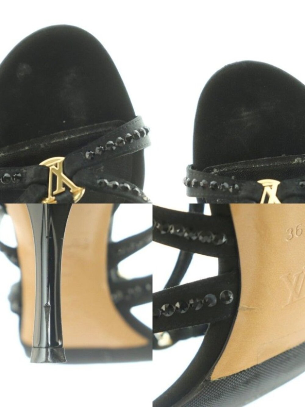 Louis Vuitton Sandals Rhinestone Decoration Pin Heels 36 Black - Picture 8 of 8